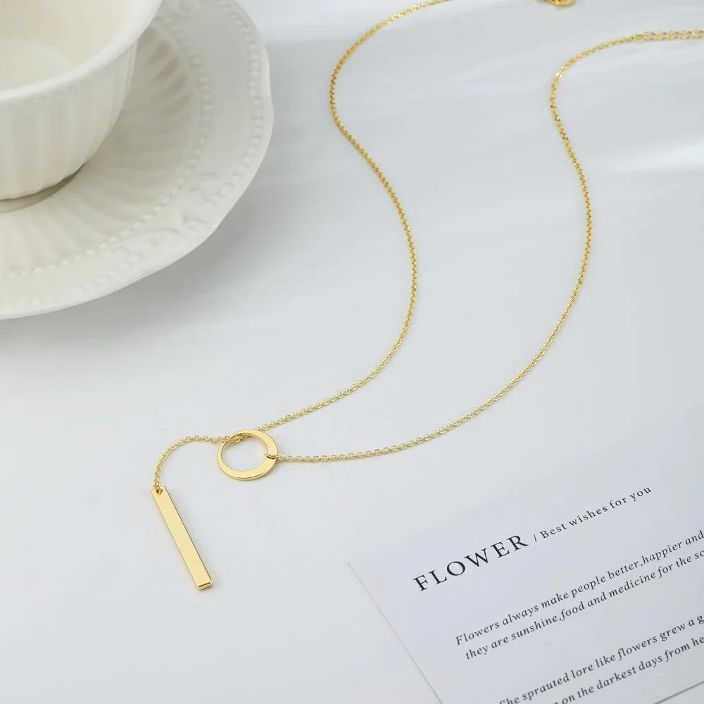 Long Gold Necklace for Women Dainty Layered Lariat 14K Gold Plated Y Shaped